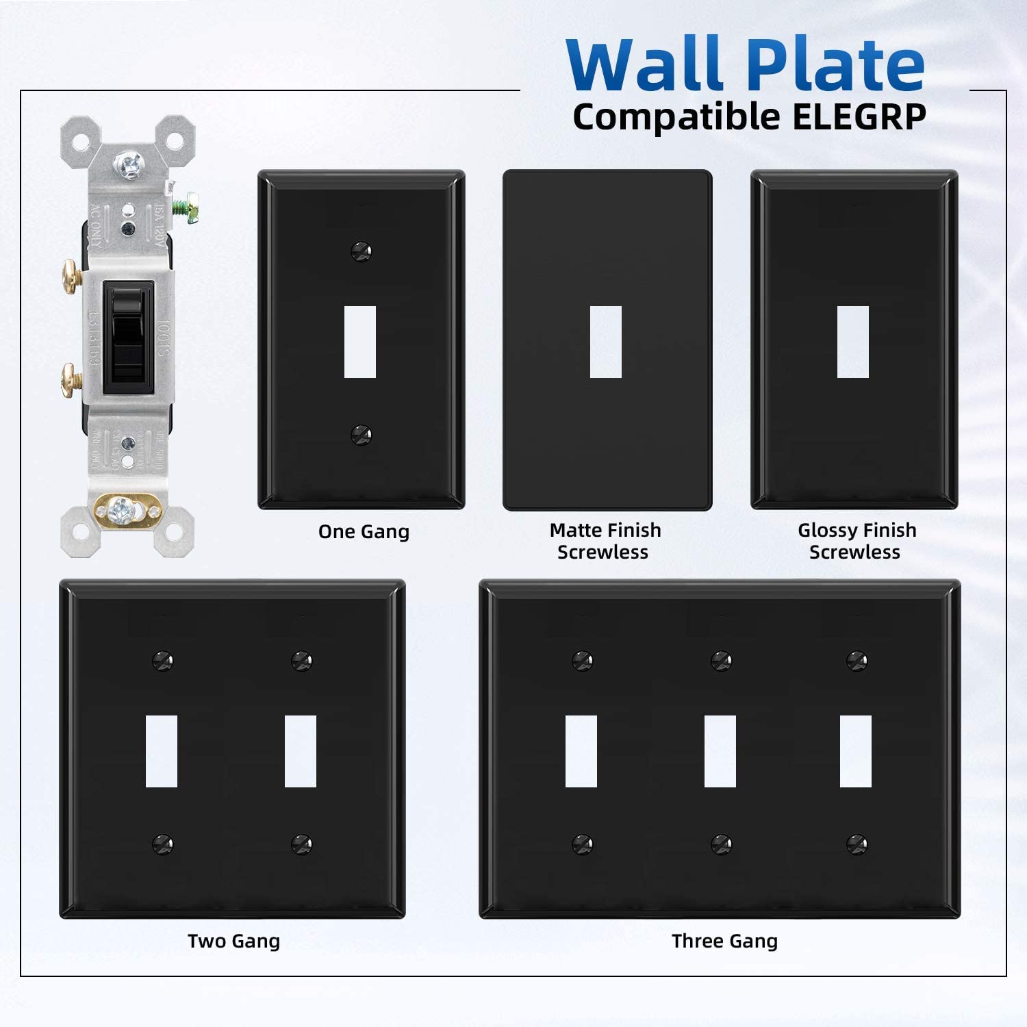 ELEGRP Single Pole Toggle Light Switch, 15 Amp & ELEGRP Black Outlets Receptacles Tamper Resistant Outlet(10 Pack, Glossy Black