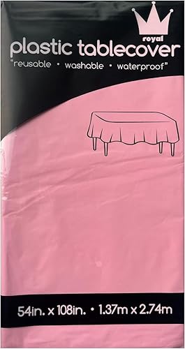 Miniatura 2 de ROYAL7 - Paquete de 3 manteles rectangulares de plástico desechables para picnic, cumpleaños, barbacoa, fiesta, boda (rosa, rectangular, 54 pulgadas
