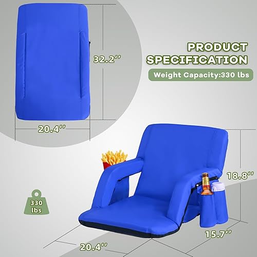 Miniatura 2 de Asientos de estadio para gradas, 3 ajustes de calor, respaldo y cojín de asiento con soporte, silla plegable portátil para estadio con 6