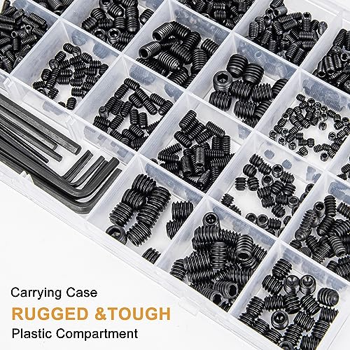 VIGRUE 1105PCS 25 Tailles métriques & SAE Kit d'assortiment de vis Kit interne de disque hexagonal Allen Grub Vis Set en alliage de point de coupe, M3 à M8 et 1/8-40 à 5/16-18