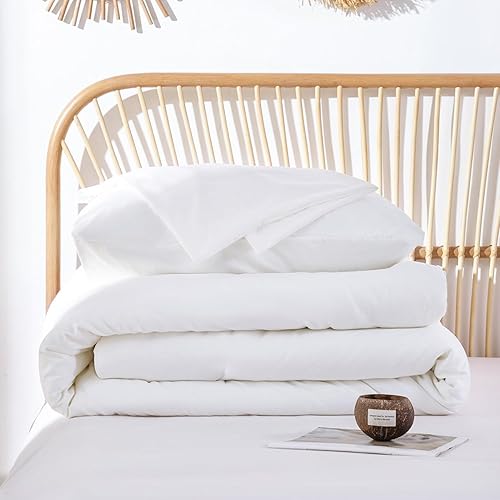 Miniatura 5 de SDIII Juego de edredón blanco de 3 piezas con 2 fundas de almohada, edredón blanco de microfibra cepillada, ligero, para todas las estaciones, suave