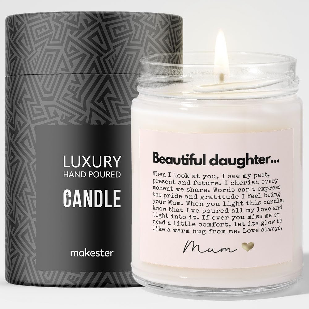 Daughter Gifts from Mum - Luxury Soy Wax - Vanilla, Jasmine, Sugared Almond - Makester, White