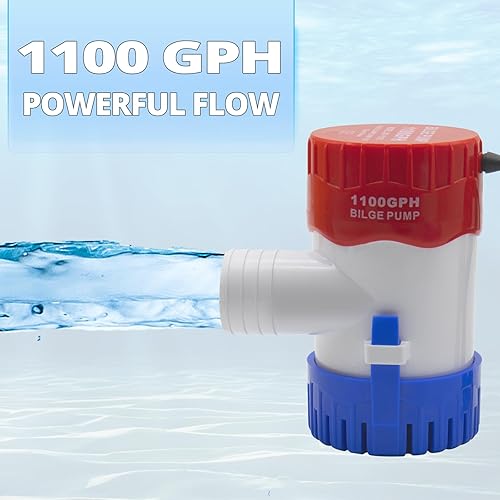 Miniatura 35 de Bomba de sentina automática para barco con interruptor de flotador, 12 V, 1100 GPH de bajo ruido, bombas de sentina automáticas de alta eficiencia