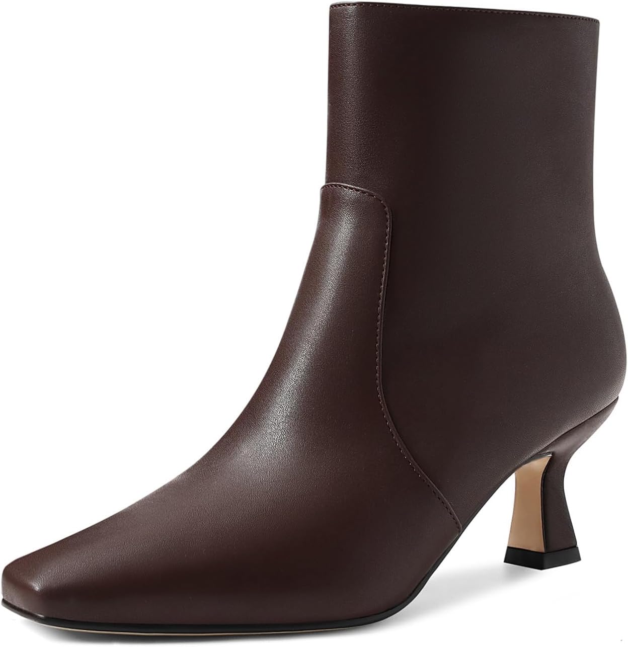 MICIFA Women's Ankle Boots Comfort Kitten Heel Square Toe Short Booties with Side Zipper Dress Travel Casual Outfit Shoes