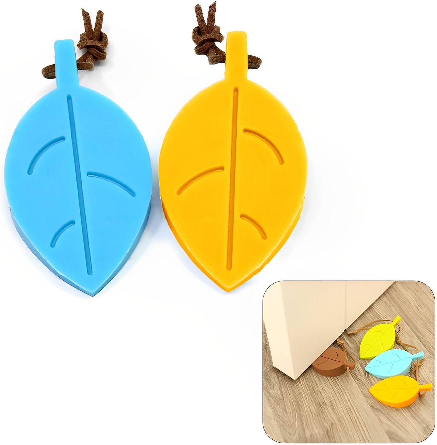 SYGA 2 Pcs Silicone Leaf Shape Home Office Door Stop Stoppers Block Wedge Doorstops (Random Color)