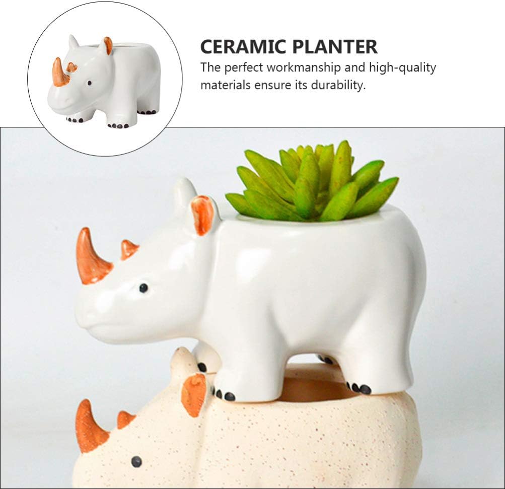 Hemoton Small Cartoon Rhinoceros Ceramic Flower Pot for Cute Indoor Plant Holder for Home Office School Decor Design for Friends