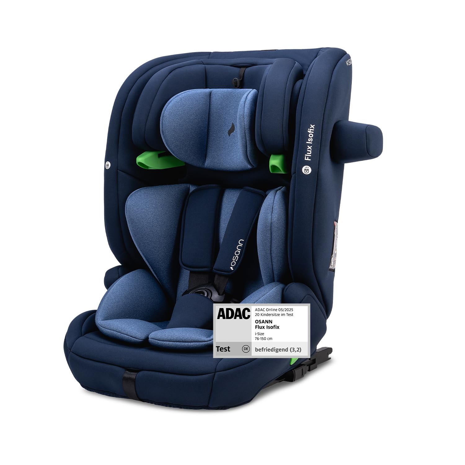 OSANN - Fotelik samochodowy dla dzieci Flux Isofix i-Size Top-Tether - 76-150 cm - 15 miesięcy do 12 lat - Grupa 2/3 - Granatowy, 14-pozycyjne wysokości, Przodem do kierunku jazdy