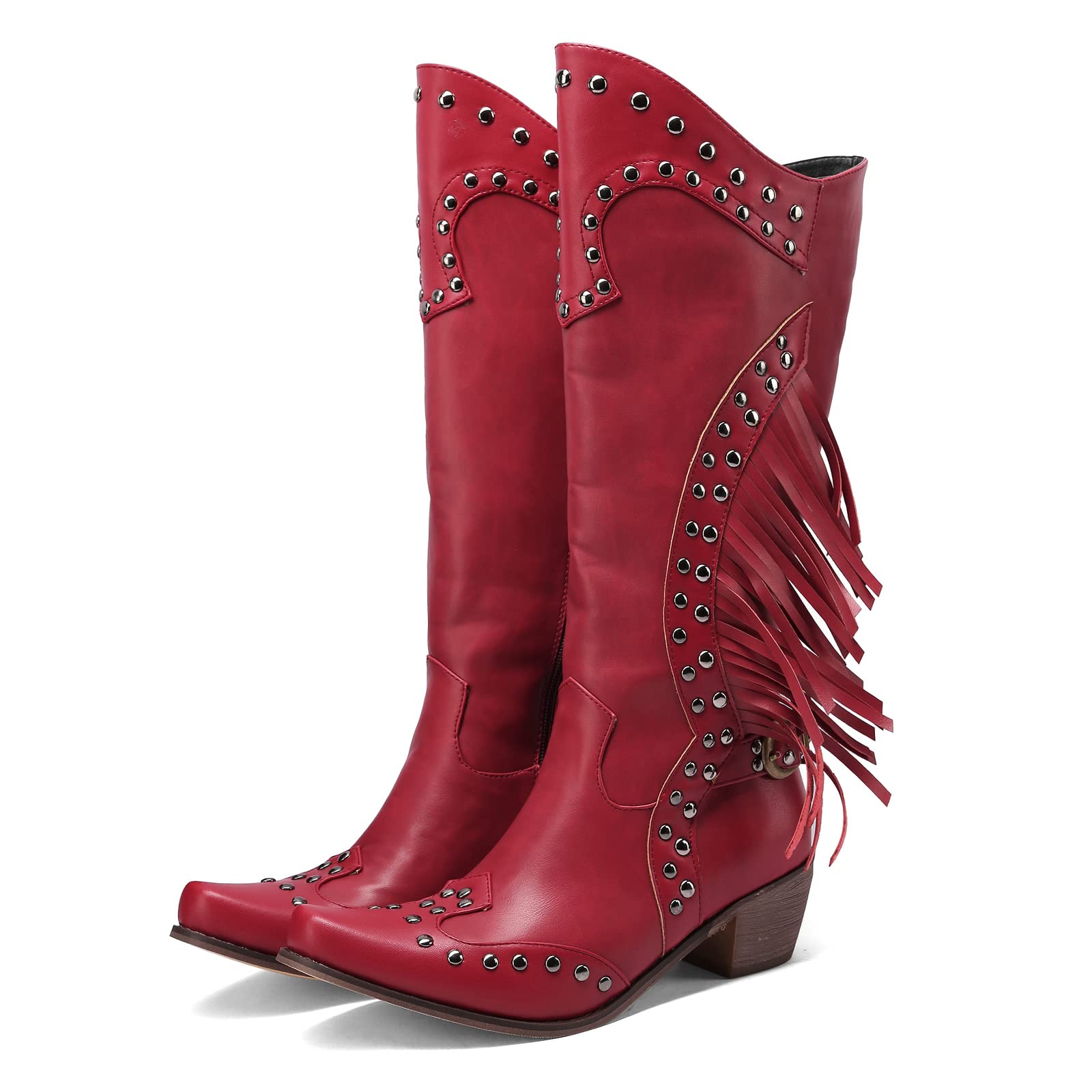 Lizoleor Botas Hasta la Rodilla de Mujer Puntiagudos Cremallera Occidentales Fringe