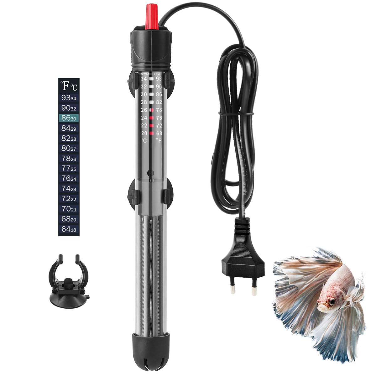 FEDOUR 300W 100-240L Aquarium Heizung, Verdicktes Quarzglas Aquarienheizer, Temperatur Einstellbare Aquarium Heizer Mit Saugnäpfen/Thermostat