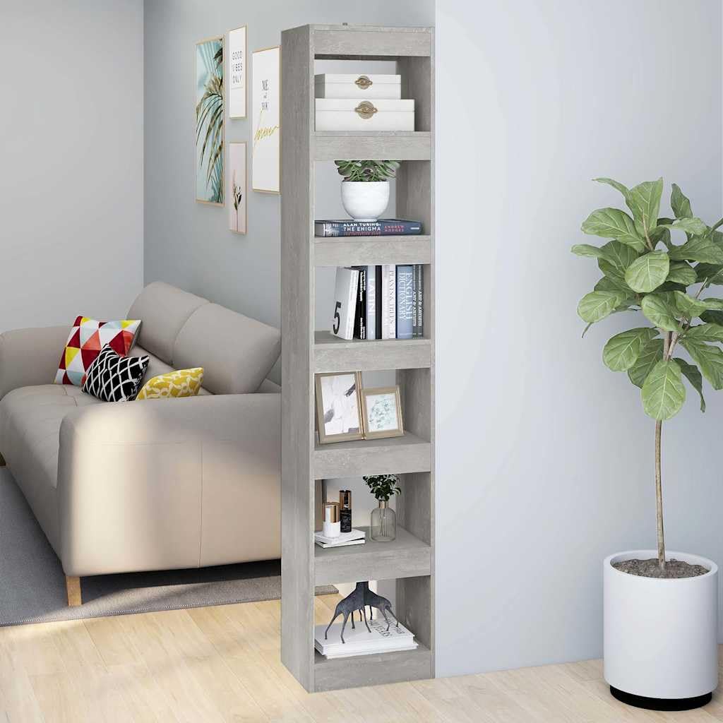 Libreria grigio cemento, 40 x 30 x 198 cm, in legno, divisorio e scaffale con molto spazio, sistema di scaffale aperto per soggiorno, ufficio, studio