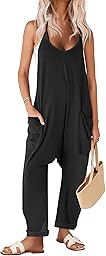 Ekouaer Womens Jumpsuit Sleeveless Casual Summer Overalls Jumpers Spaghetti Strap Baggy Long Pants Rompers with Pockets