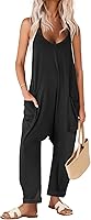 Ekouaer Women's Sleeveless Jumpsuit Overalls: Baggy Summer Romper with Adjustable Spaghetti Straps & Pockets