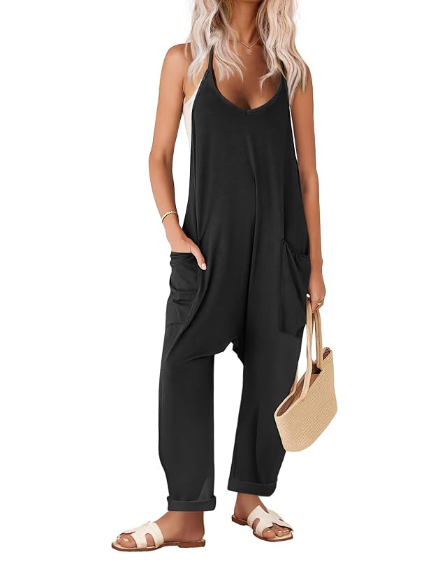 Ekouaer Womens Jumpsuit Sleeveless Casual Summer Overalls Jumpers Spaghetti Strap Baggy Long Pants Rompers with Pockets