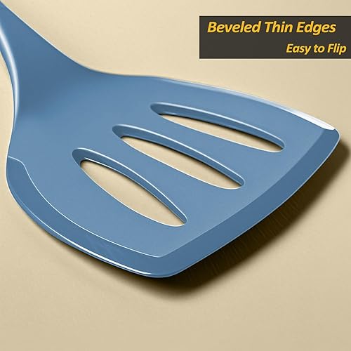 Miniatura 4 de Espátula de silicona para panqueques con mango alargado y diseño sin costuras, aleta ranurada resistente al calor para utensilios de cocina