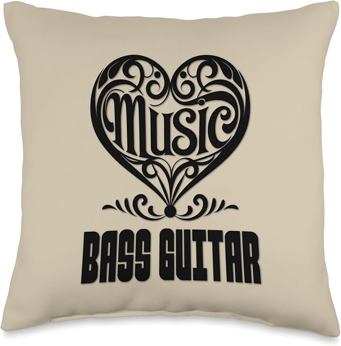 Music Lover Elegant Scrolled Heart for Bass Guitar Fans Khaki Color Throw Pillow