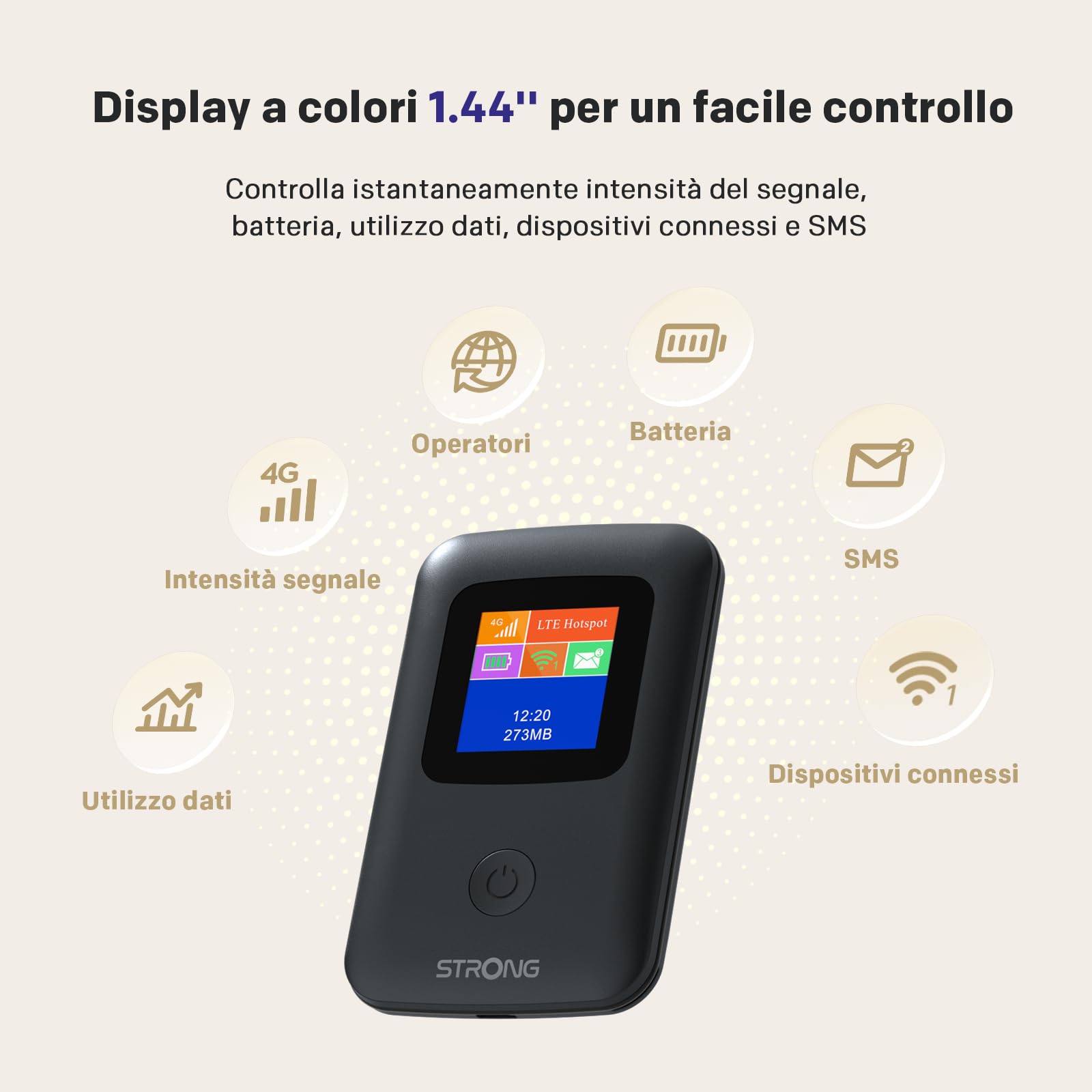 STRONG 4GMIFI150CD Saponetta WiFi con SIM, CAT4 150 Mbps | Display a Colori, Hotspot WiFi per Viaggi e Lavoro Mobile, Condivide 4G con 10 Dispositivi, Batteria 2100 mAh & USB-C