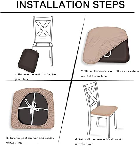 Miniatura 5 de Juego de 6 fundas de terciopelo original para asiento de silla de comedor, elásticas, tapizadas, extraíbles y lavables, fundas protectoras para