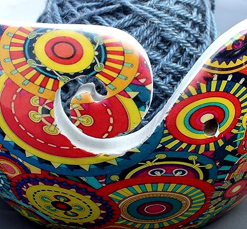 Image of Creative Minds Multi Purpose Wooden Yarn Bowl - Yarn Holder Rosewood - Knitting Bowl Handmade Wooden Yarn Bowl for Knitting and Crochet | Large Knitting Bowl Mother's Day Gift (Multi-Color 2)