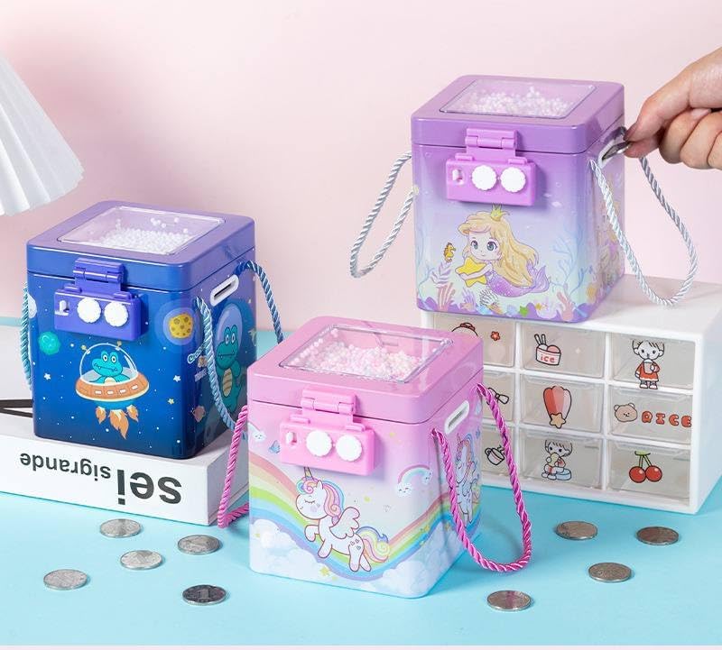 Image of Sajani Cute Cartoon Creative Portable Piggy Bank, Money Saving Box with Combination Lock, Mini Coin Bank Gifts for Boys and Girls, Best Return Gifts for Kids (Pack of 1) (Square)
