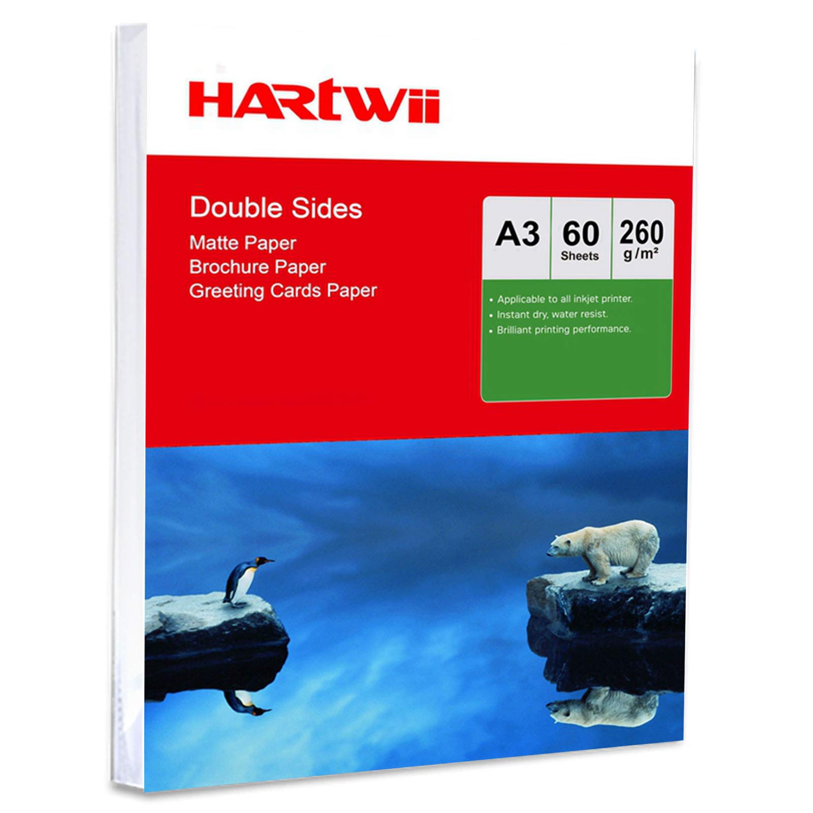 60sheets A3 Thick Photo Paper Double Sides Matte Matt Inkjet Paper Both Side Printed Super White Hartwii
