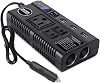 Car Power Inverter 120W DC 12V 24V to AC 110V Car Charger Adapter with 3 AC Outlets Dual Cigarette Lighter 4 USB Ports Charger Quick Charging 3.0 for Phones Tablets Laptops Kindle Black