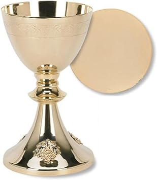 Trinity Church Supply Grape Cluster Design Chalice and Paten Set, Brass and 24kt Gold Plated Footed Cup, Perfect for Reverent Communion Observances, 4.5 Inch Diameter