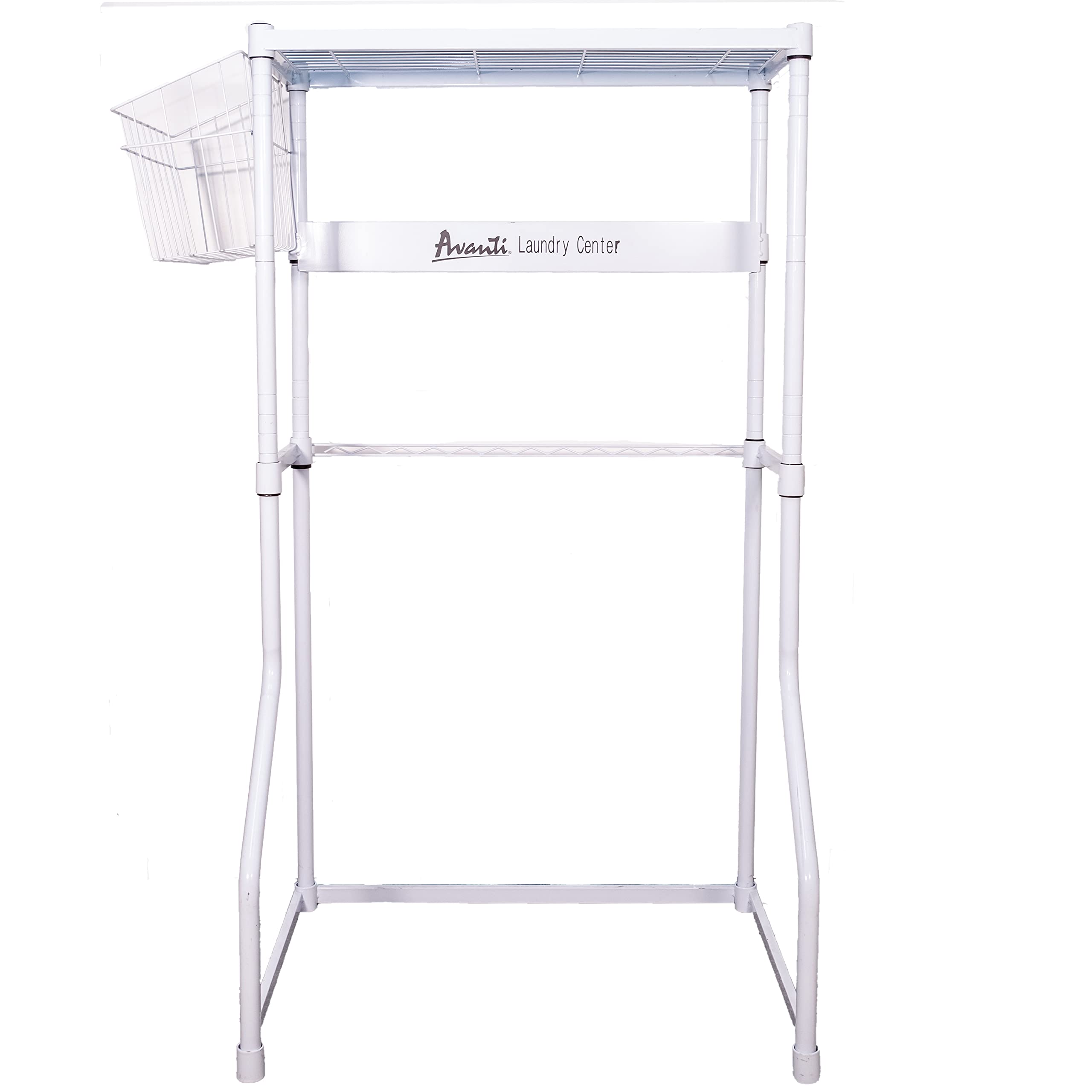 avanti wdb20y0w stacking rack laundry center for washer and dryer, with adjustable shelf perfect for apartments, homes, garages, basements, white