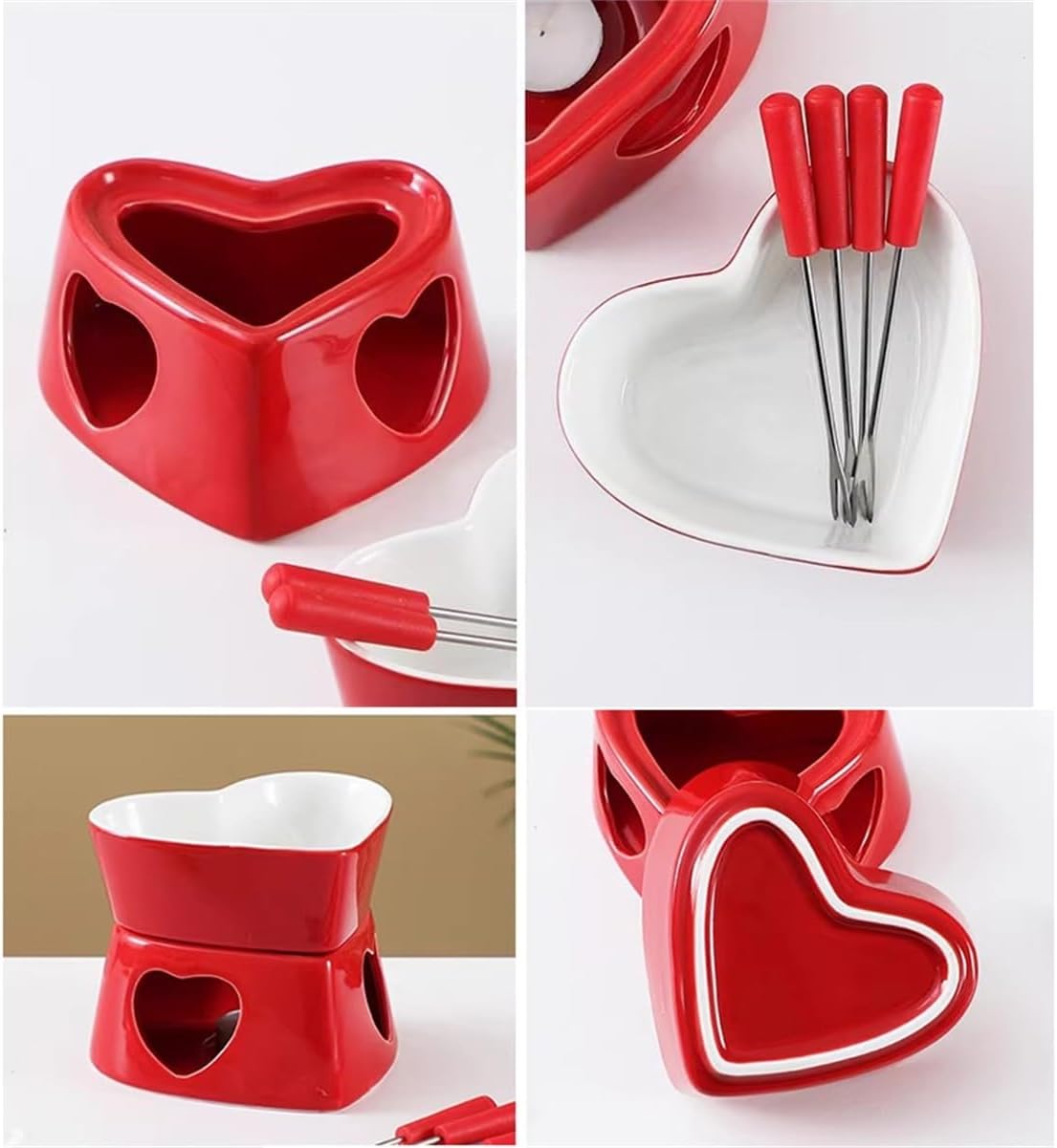 Cheese Heating Hot Pot Stove Compact Portable And Ultra-flexible Safety Durable Heart Ceramic Pot for Chocolate Ice-cream Melting Fondue(Red)
