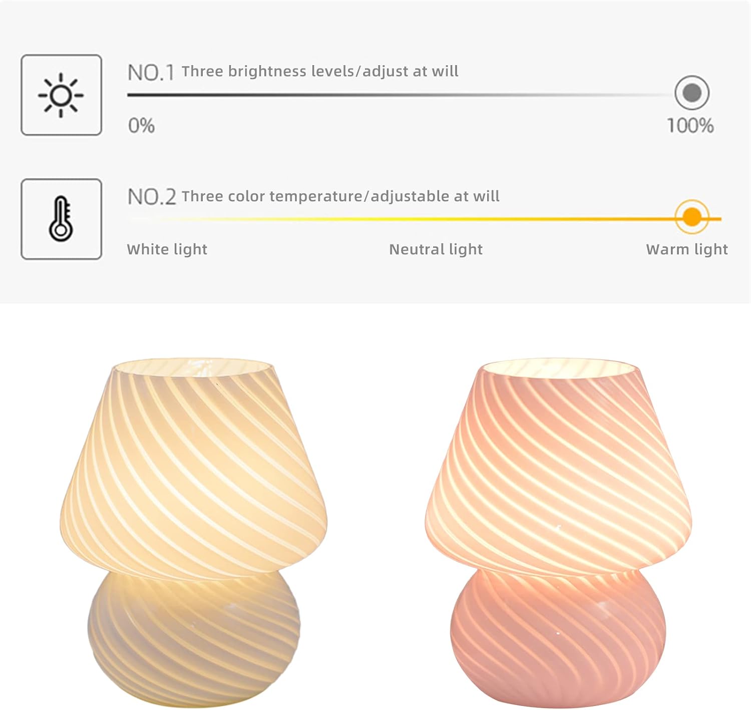 Mushroom Lamp Table Lamp USB Glass Bedside Night Lamps Translucent Nightstand Desk lampWith Remote Control 3 Colors for Home Bedroom Decor, Pink