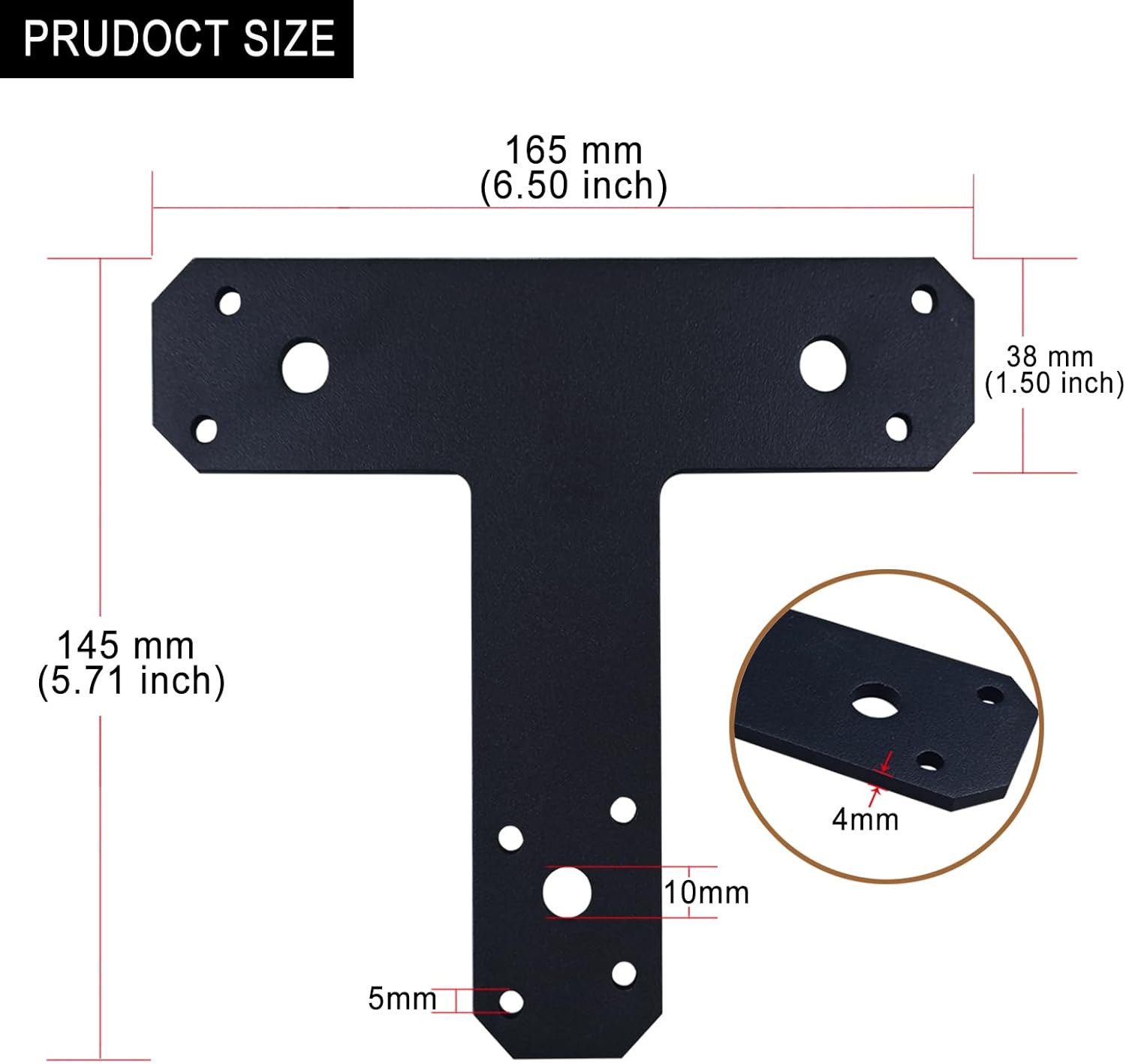 6.5" x 5.7" Post to Beam Bracket, 4Pcs T Post Brackets for Truss Framing, Thickness 4mm T Plate for Repairing Fixing Connecting Mending Plate - Post to Beam Connectors