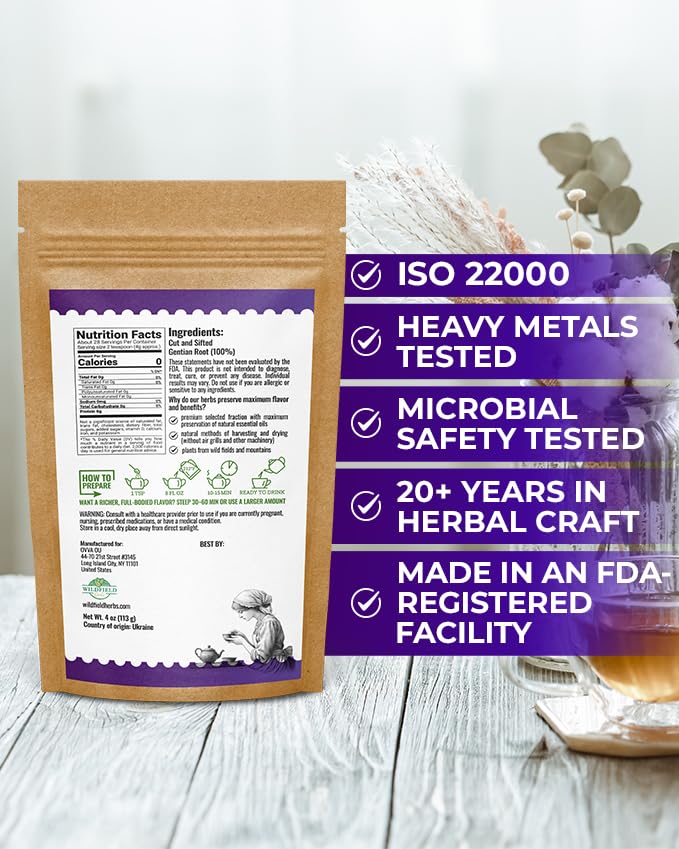 Image of 4 oz. Gentian Root Dried Gentian Root Herbal Tea (Gentiana Lutea) - 113g Raiz De Genciana