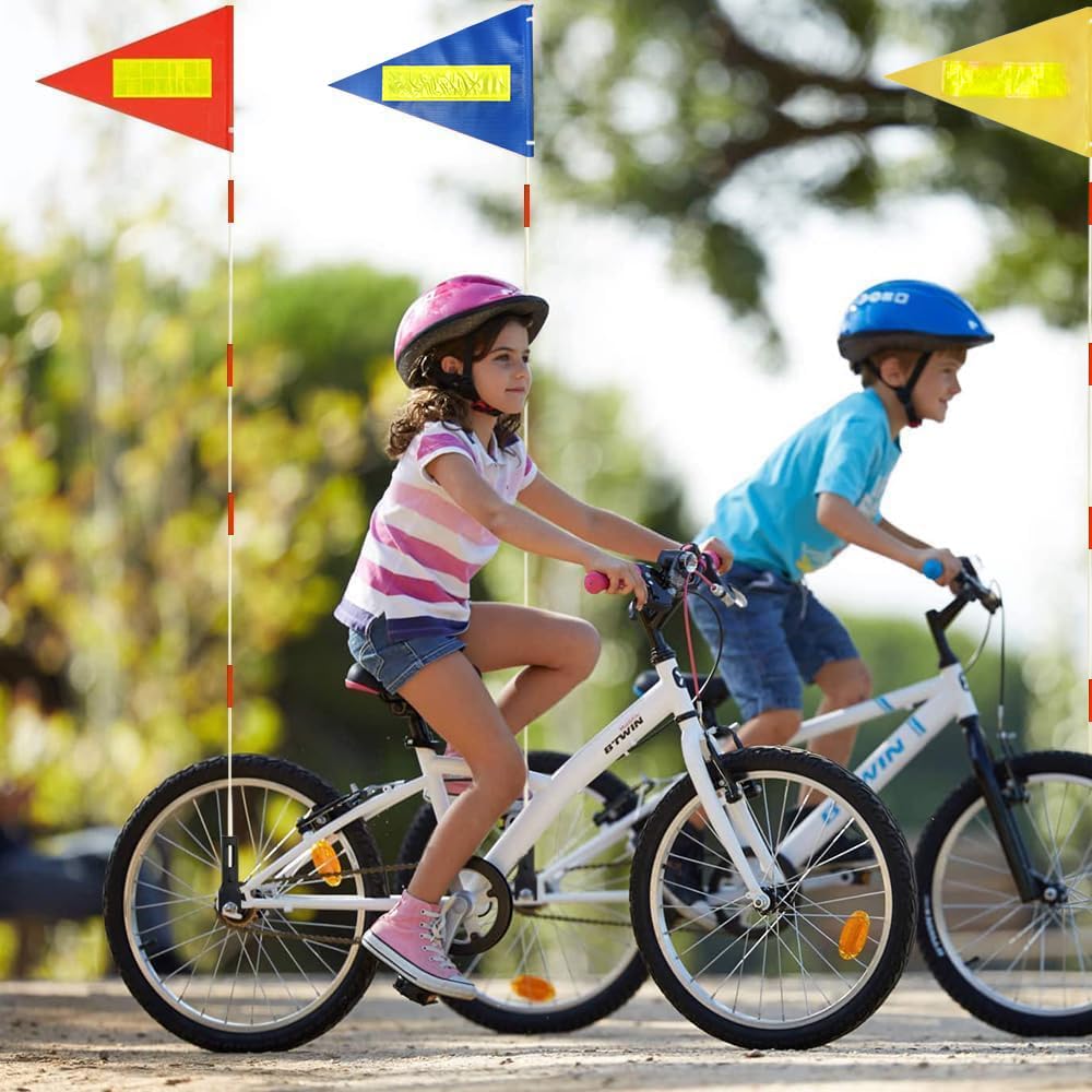Bandera de seguridad naranja para bicicleta de 6 pies resistente de fibra de vidrio de poliéster impermeable (2 piezas naranja con reflectante)