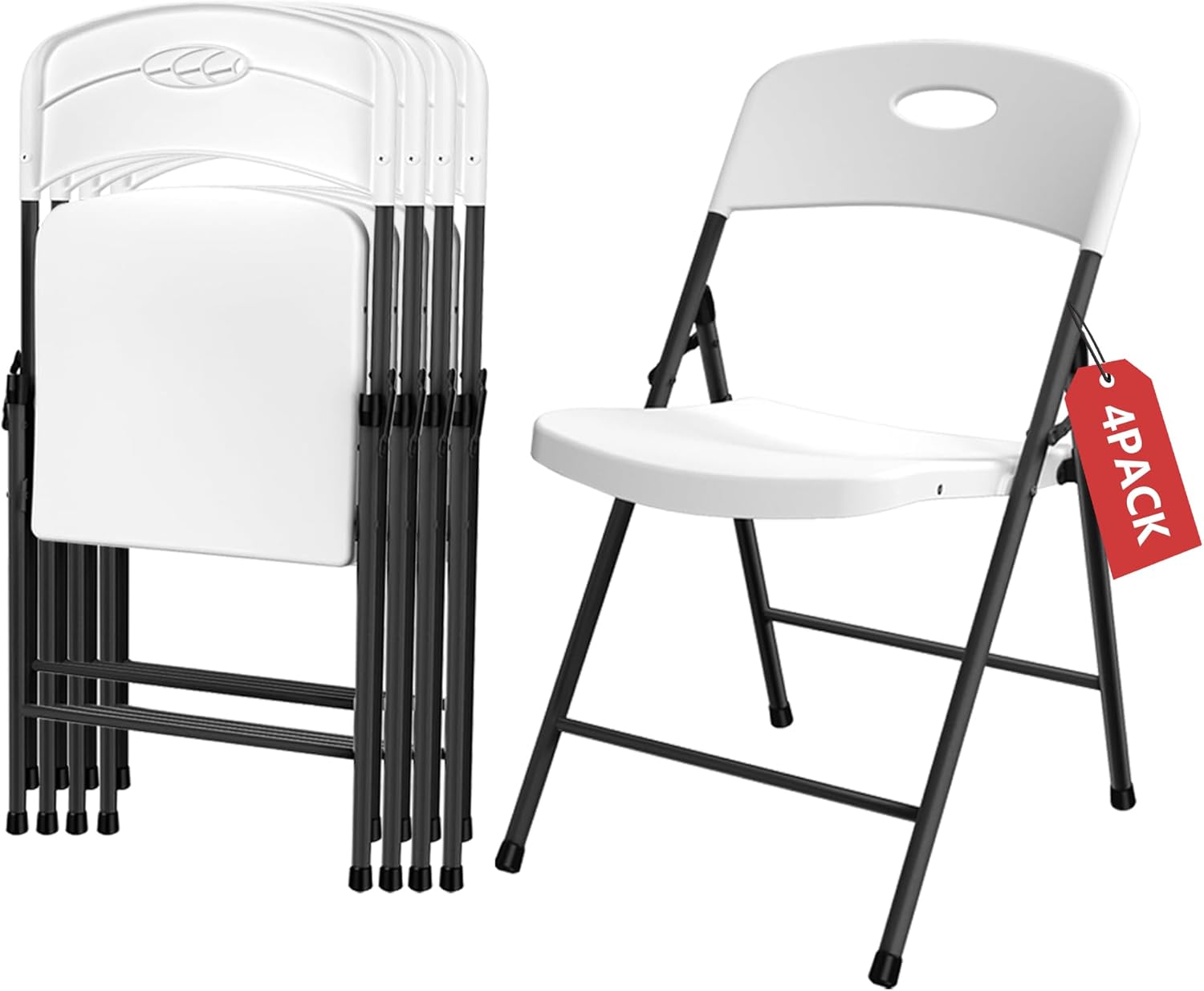 Plastic Folding Chair 4Pack, Portable White Folding Chairs, 350 lbs Capacity Heavy Duty Chair for Party, Event, Wedding, Camping, Patio, Home, Office