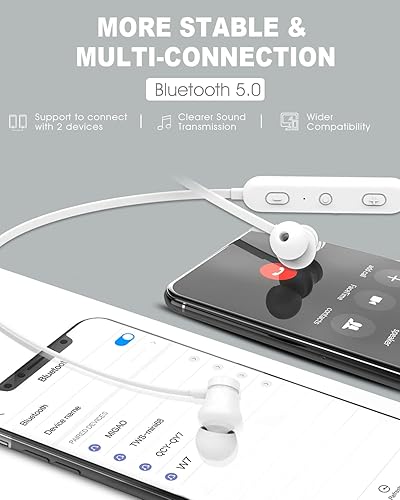 Miniatura 4 de Mubiao Auriculares Bluetooth con banda para el cuello 20 horas de reproducción V5.0 auriculares inalámbricos deportivos con cancelación de ruido