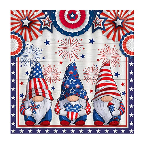 Leitingya 4Th Of July Gnomes Shower Curtain, Patriotic Memorial Day Independence Day American Flag Shower Curtain Set, Rustic Waterproof Shower Curtain Set Bathtub Decor With 12 Hooks 72X72 Inch #TOP6