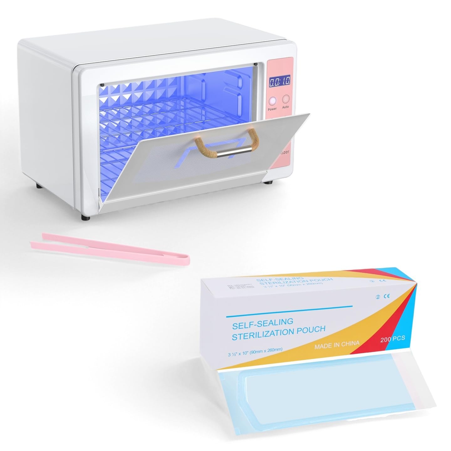 Yofuly Sterilization Bundle: Self-Seal Pouches (200Pcs) + 10L Sterilizer for Nail Tools– Ideal for Salons, Spas & Home Use
