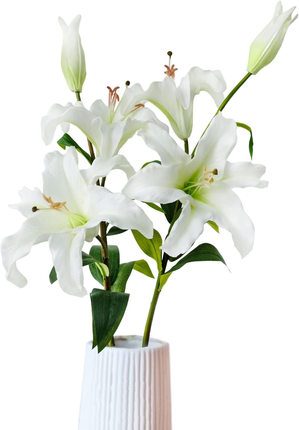 2Pcs Large White Lily Artificial Flowers, 34" Long Stem Real Touch Silk Faux Lilies,9.8" Flower Heads Fake Lily Easter Flowers for Table Wedding Home Party Office Decoration Tall Vase