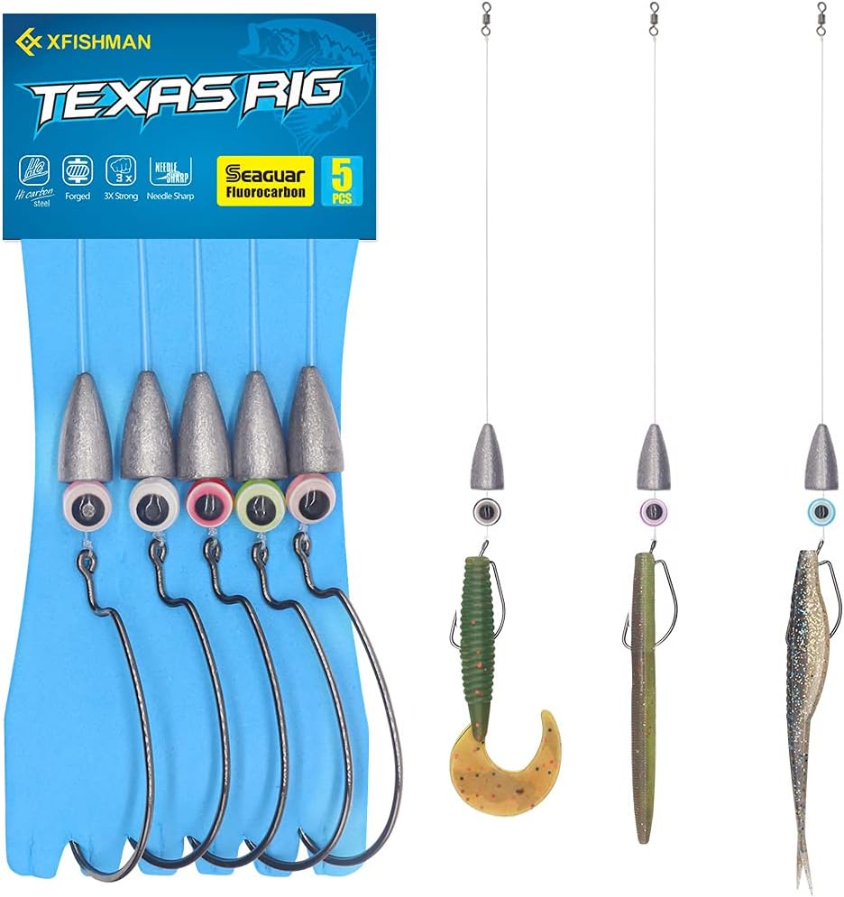 Texas-Rigs-for-Bass-Fishing-Leaders-with-Weights-Hooks-Rigged-Line-Kit : Sports & Outdoors