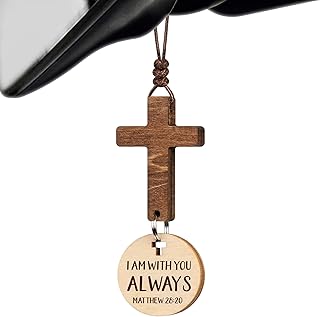 Cross for Car Mirror Hanging Christian Gifts for Men, Women - Scan Phone for Daily Bible Verse Car Rearview Decor Accessories, Jesus Ornament Religious Gift for Truck Driver (I Am with You Always)