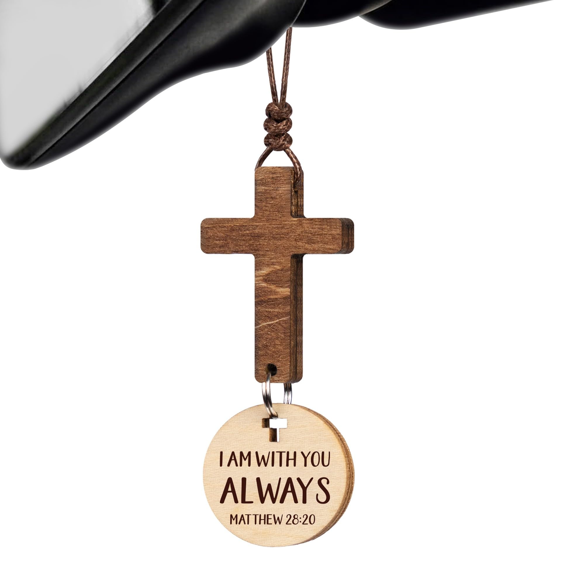 Cross for Car Mirror Hanging Christian Gifts for Men, Women - Scan Phone for Daily Bible Verse Car Rearview Decor Accessories, Jesus Ornament Religious Gift for Truck Driver (I Am with You Always)