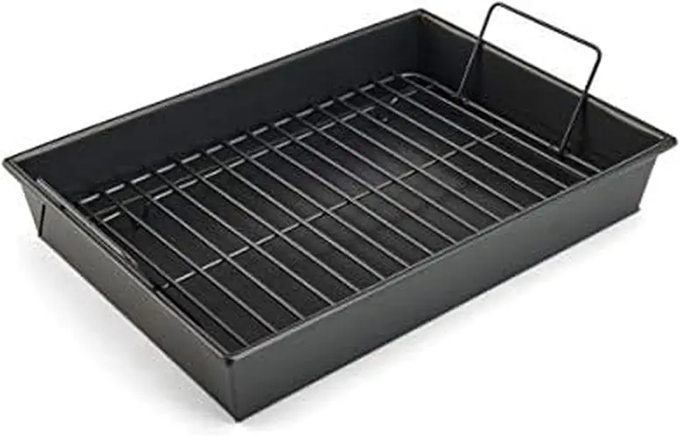 Chicago Metallic Pro Non-Stick Roast and Broil Baking Pan with Rack, 13-Inch-by-9-Inch, Dark Gray