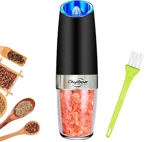 Miniatura 1 de Cheftoon Molinillo de sal y pimienta, molinillo de pimienta eléctrico por gravedad, molinillo de pimienta recargable automático con una mano, grosor
