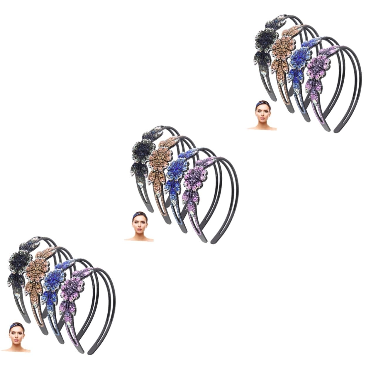 minkissy 12piezas Diadema De Flores Con Piedras Brillantes Antideslizante Para Mujeres Accesorio De Cabello Para Fiestas y Eventos Especiales