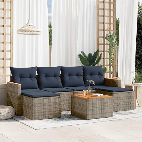 7 Piece Grey Poly Rattan Patio Furniture Set, Modular Outdoor