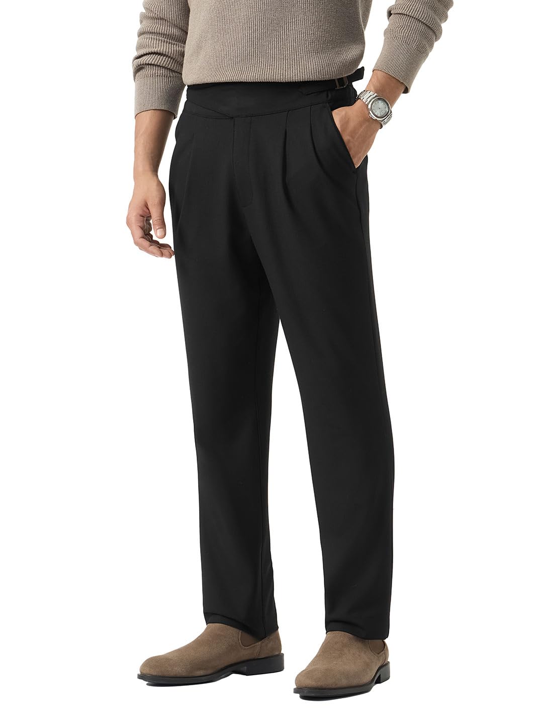 gurkha pants: men and boys solid polyester viscose blend straight fit adjustable gurkha waistband wrinkle-resistant 4-way stretch super flex pants