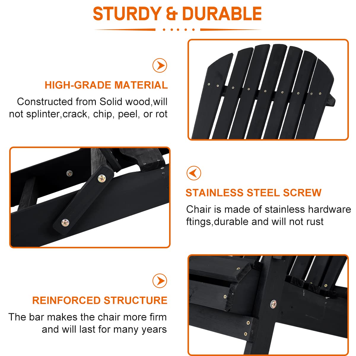 Juego de 2 sillas plegables Adirondack for patio, resistentes a la intemperie, plegables, for exteriores, de madera maciza, reclinables, resistentes, for terraza, césped, patio trasero, jardín, GRIS/6