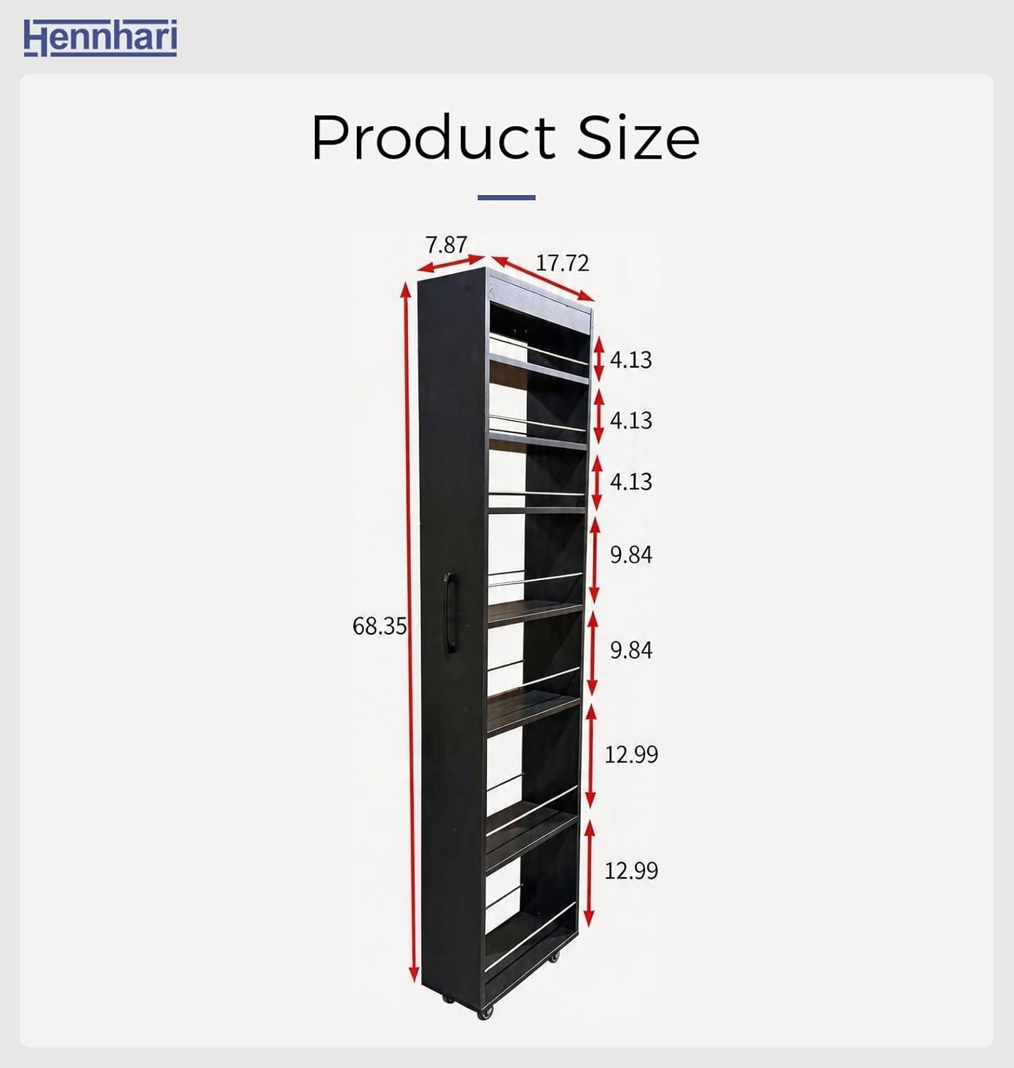 7 Tier Multi-Functional Pull-Out Multi-Tier Storage Cabinet, Single-Sided Open Shelf with Wheels for Kitchen, Slim Freestanding Pantry Shelf for Living Room & Narrow Spaces (Black)