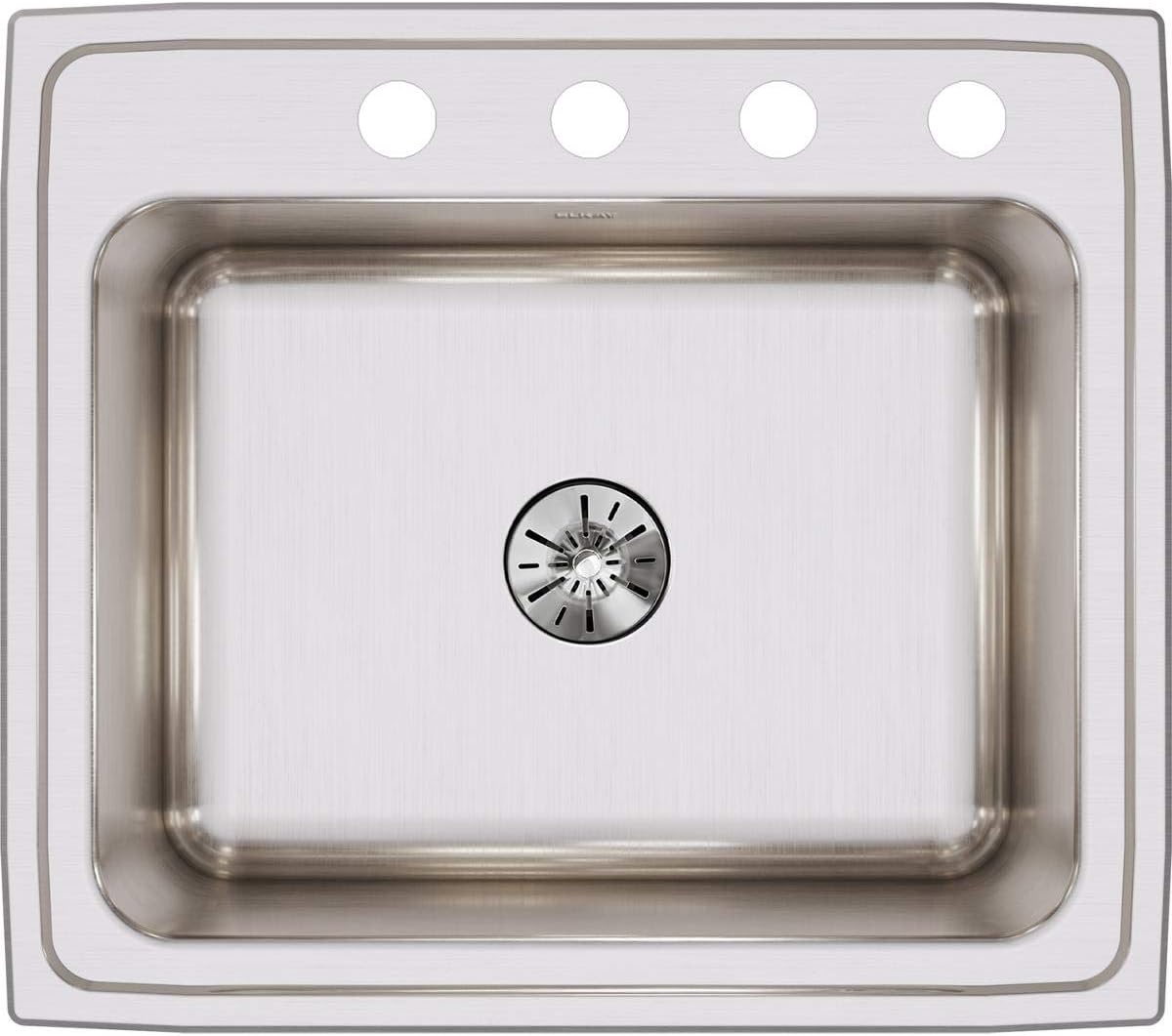 Elkay Lustertone DLR252210PD4 Single Bowl Top Mount Stainless Steel Sink with Perfect Drain