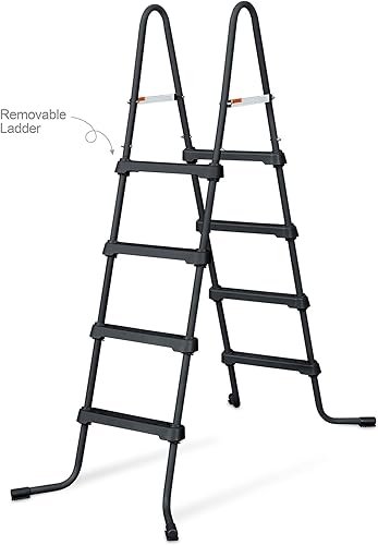 Miniatura 9 de Funsicle Oasis Designer - Piscina sobre el suelo con marco redondo de 20 x 48 pulgadas con bomba de filtro SkimmerPlus, patrón de espiga oscura