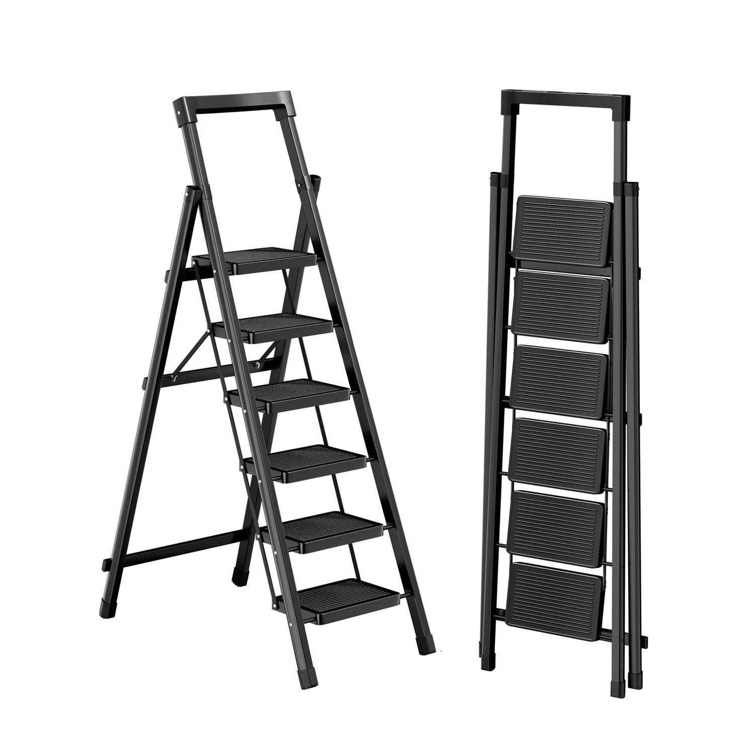 Photo 1 of 9 Step Ladder with Tray, Portable Step Stool for Adults, Heavy Duty Wide Anti-Slip Sturdy Steel Folding Step Stool Used for Office, Garage, Kitchen & Painting